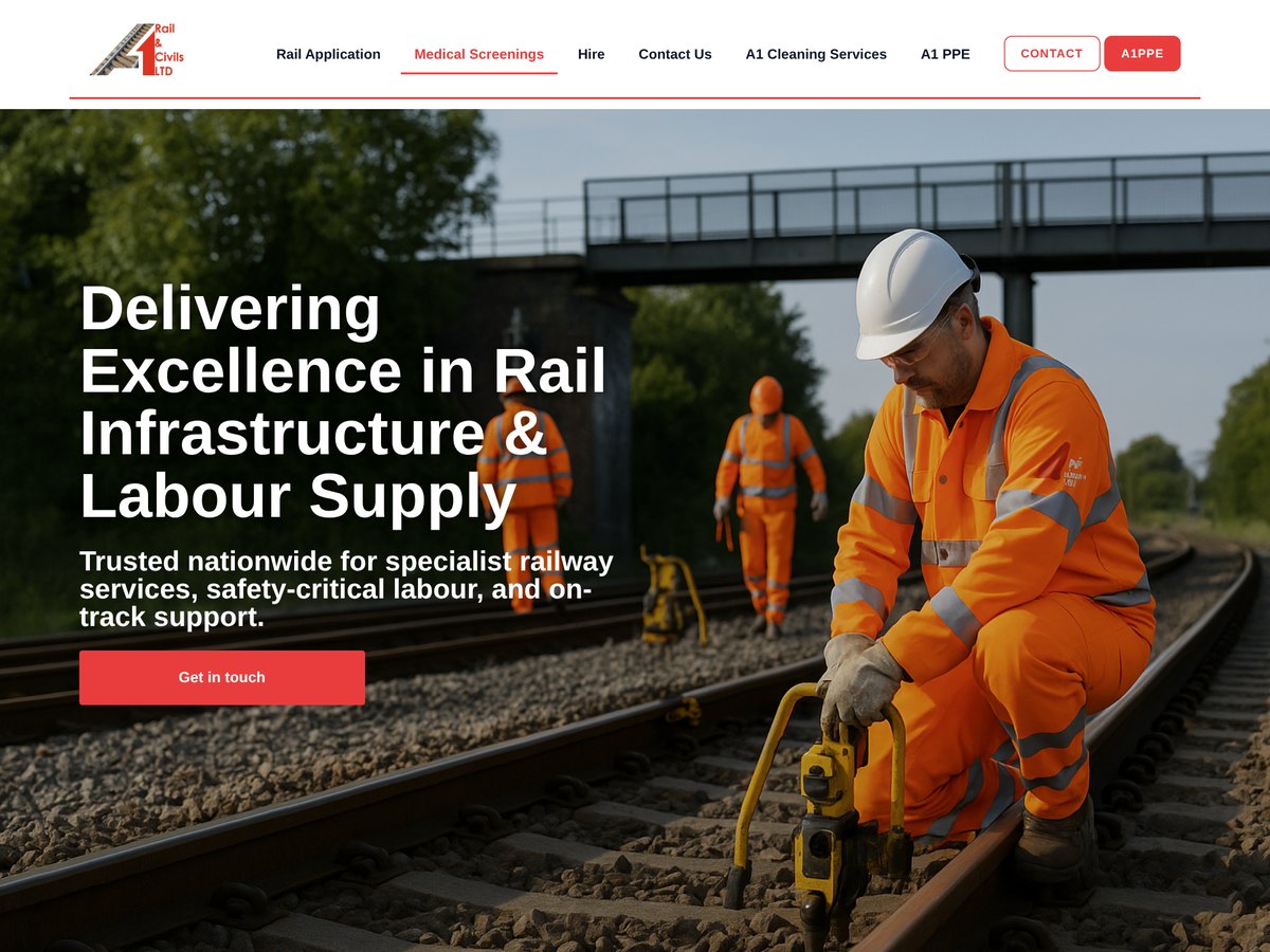 A1 Rail & Civils website designed by Peak Platform