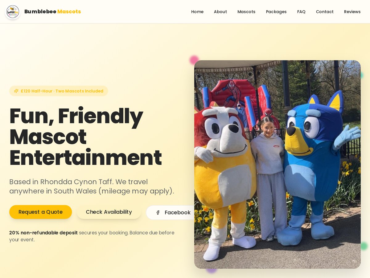 Bumble Bee Mascots website design
