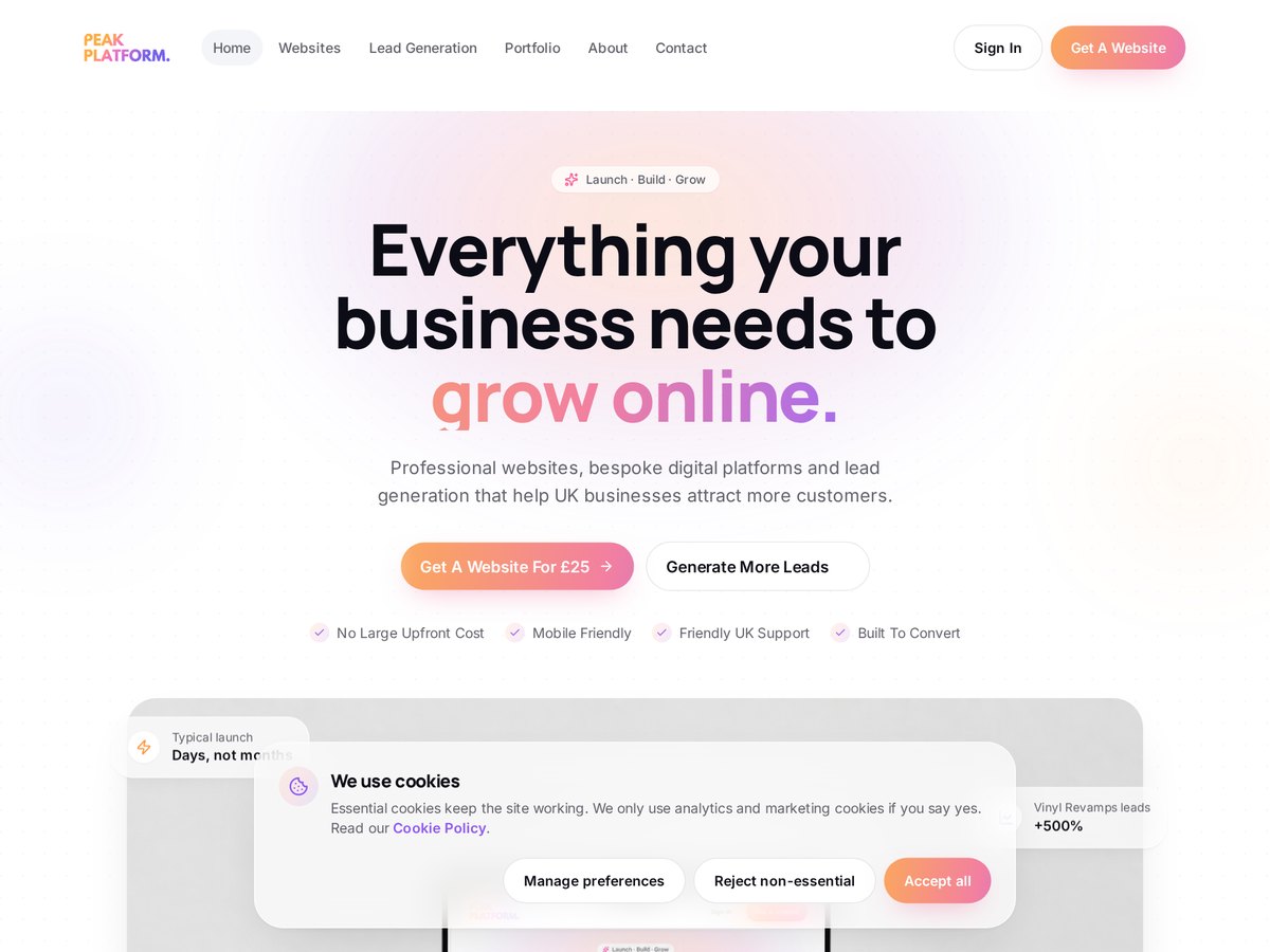 Peak Platform website design